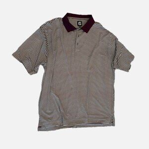 Footjoy Polo Shirt Men's 2XL Maroon White Striped Short Sleeve Stretch Golf